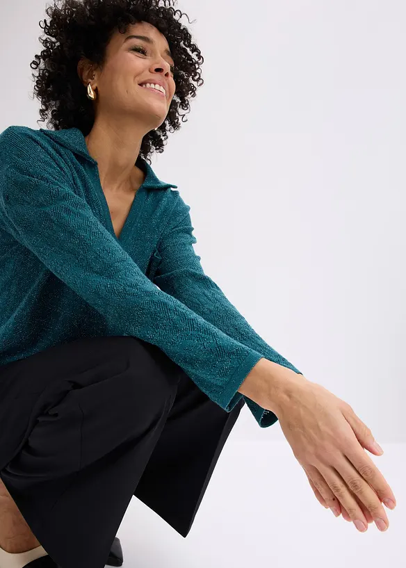 Cardigan med hullm&oslash;nster og glittergarn, bonprix