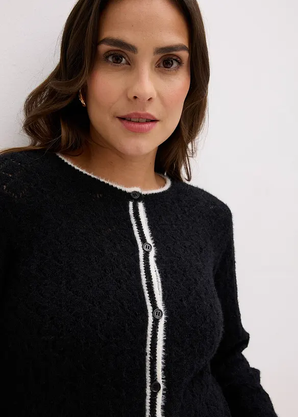 Cardigan med hullm&oslash;nster og fj&aelig;rgarn, bonprix