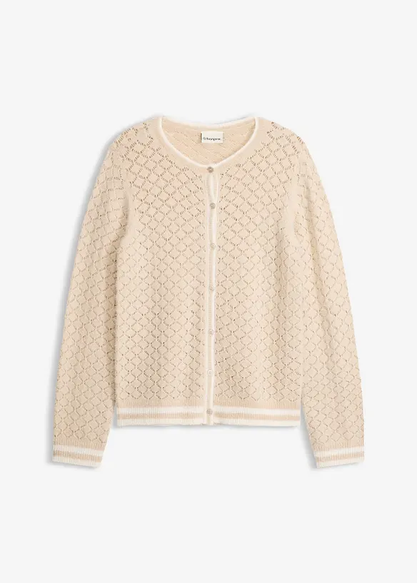 Cardigan med hullm&oslash;nster og fj&aelig;rgarn, bonprix