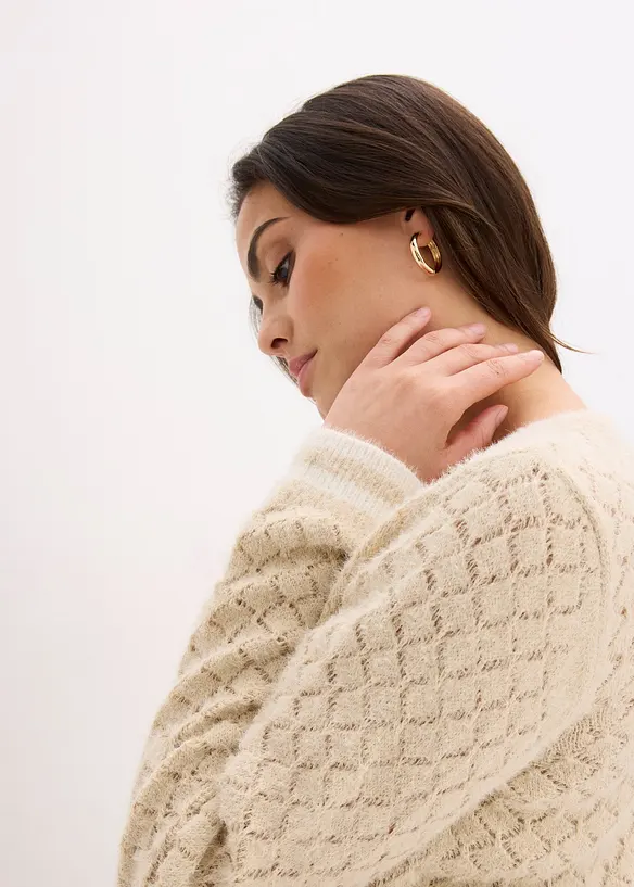 Cardigan med hullm&oslash;nster og fj&aelig;rgarn, bonprix