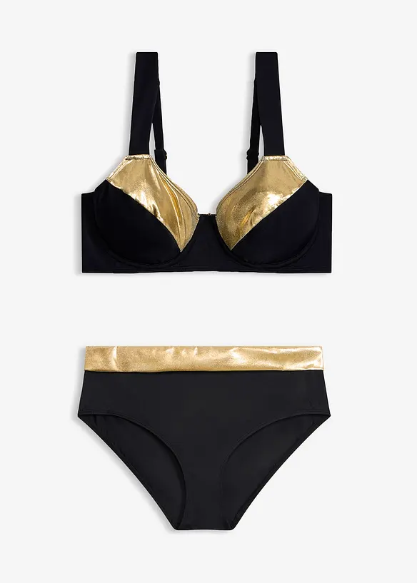 Minimizer-bikini med gullfargede innfellinger (2-delt sett), bonprix