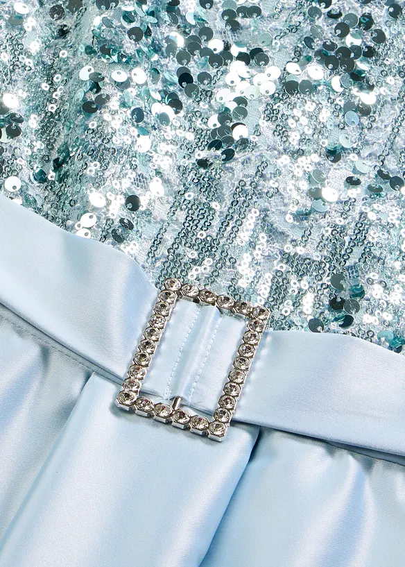 Selskapskjole i glansfull sateng med paljetter, bonprix