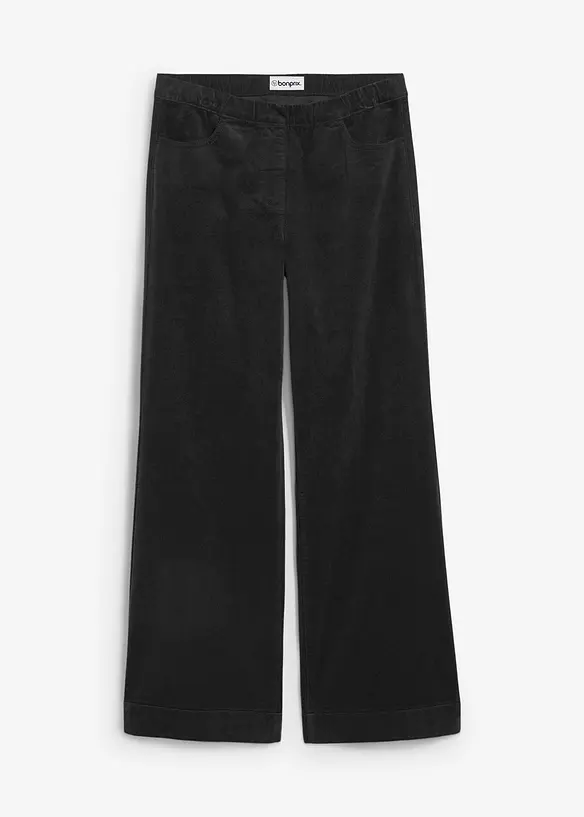 Bukse i kordfl&oslash;yel med stretch og vide ben, High Waist, bonprix