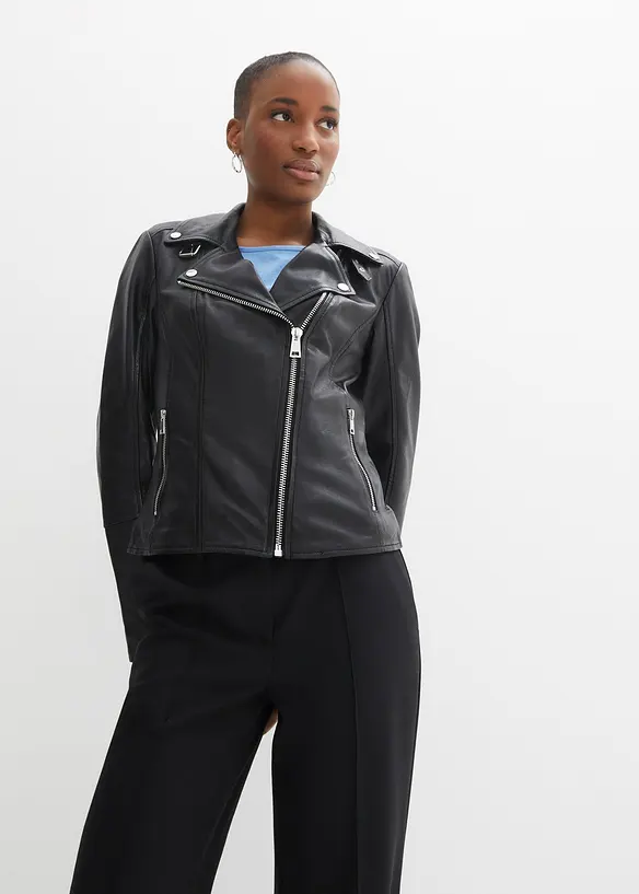 Bikerjakke i nappaskinn, bonprix