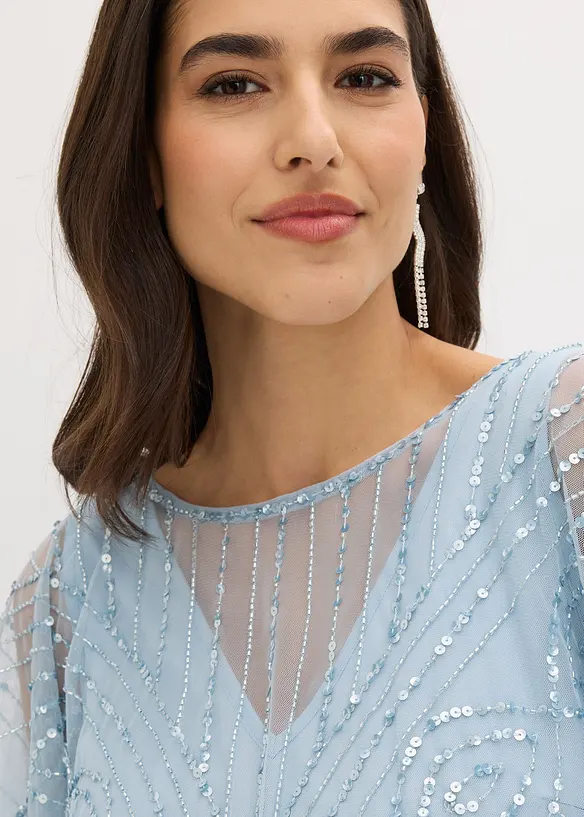 Maxikjole i lett tyll med paljettbroderi, bonprix