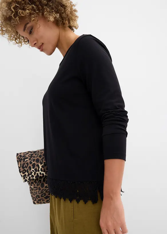 Langermet topp i 100% bomull (2-pack), bonprix