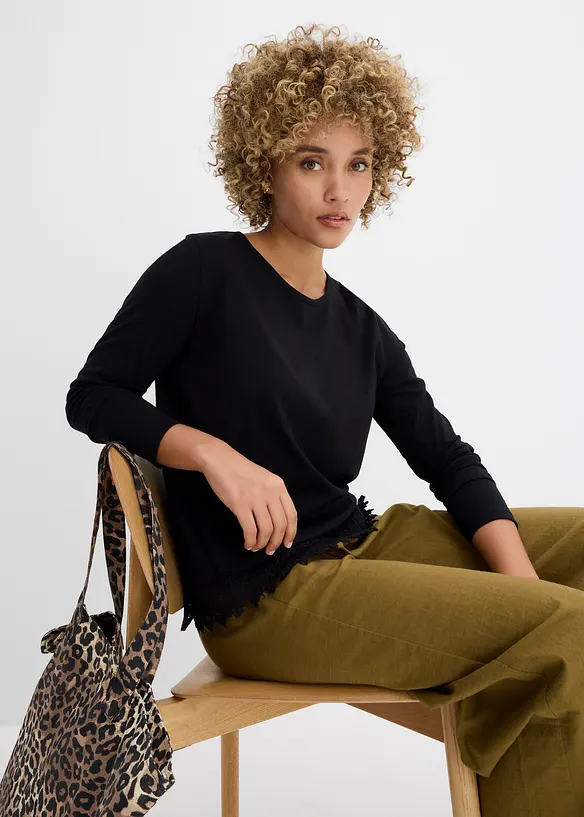 Langermet topp i 100% bomull (2-pack), bonprix