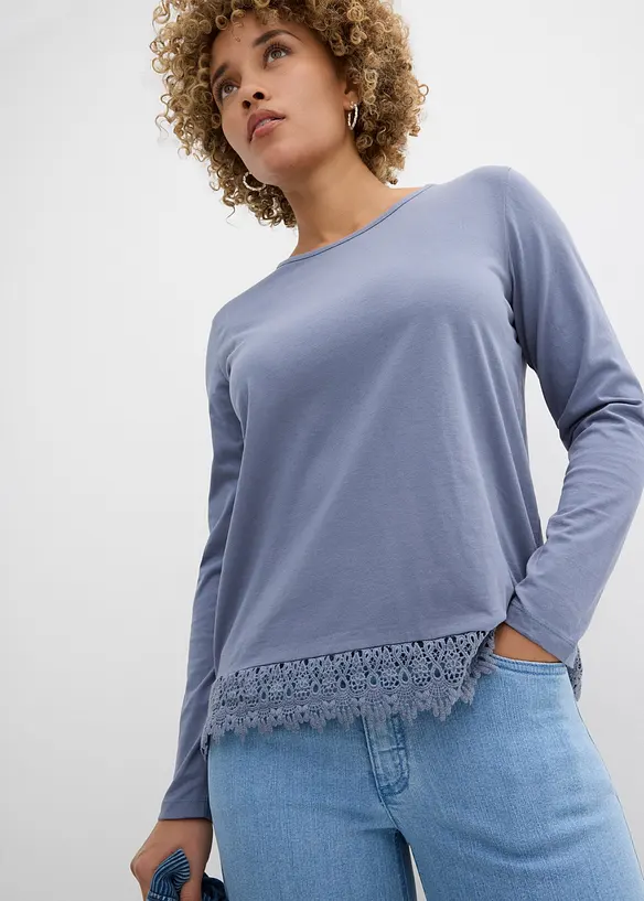 Langermet topp i 100% bomull (2-pack), bonprix