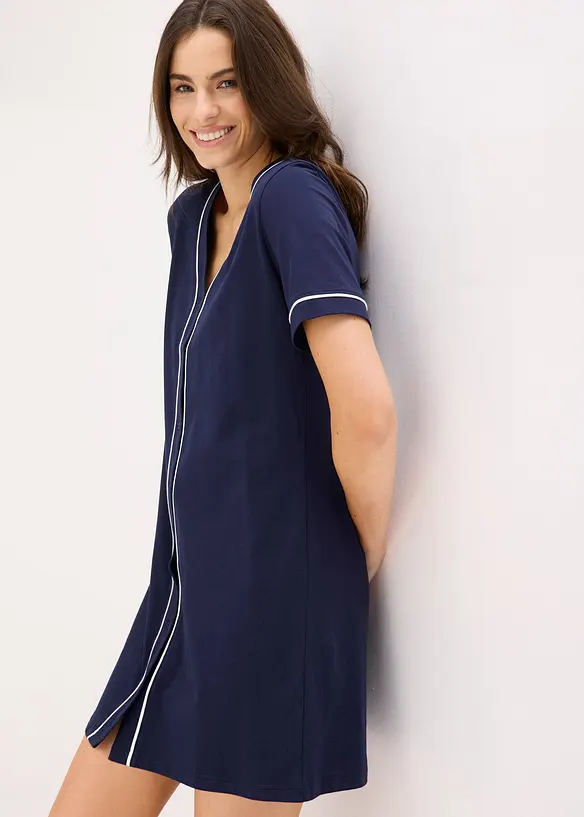 Kort nattskjorte i 100% bomull med knappestolpe, bonprix