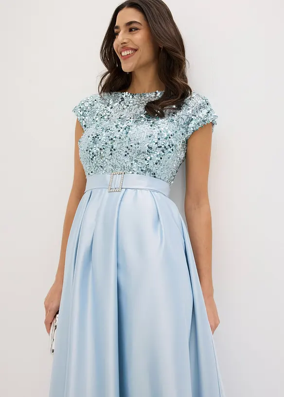 Selskapskjole i glansfull sateng med paljetter, bonprix