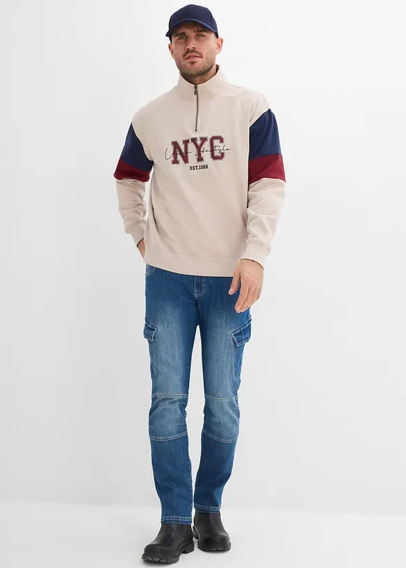 Regular fit-cargojeans i lett denim med stretchlinning, Straight, bonprix