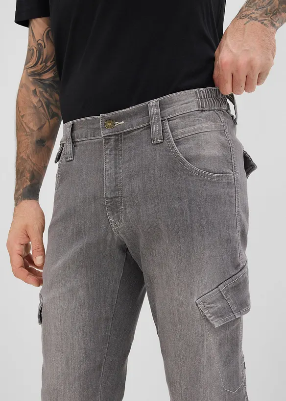 Regular fit-cargojeans i lett denim med stretchlinning, Straight, bonprix
