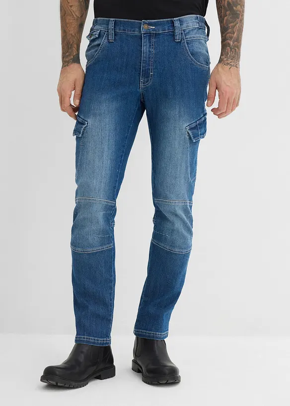 Regular fit-cargojeans i lett denim med stretchlinning, Straight, bonprix