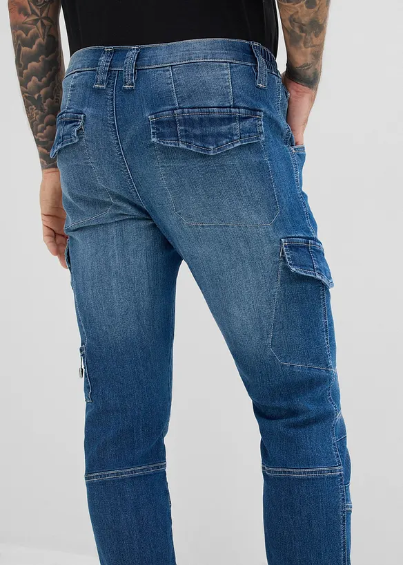 Regular fit-cargojeans i lett denim med stretchlinning, Straight, bonprix