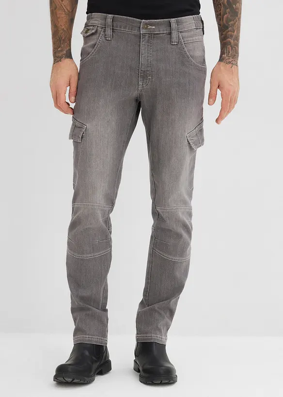 Regular fit-cargojeans i lett denim med stretchlinning, Straight, bonprix