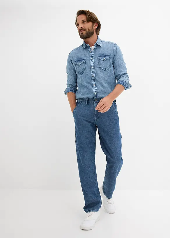 Relaxed fit Carpenter-jeans med stretchlinning, Straight, bonprix