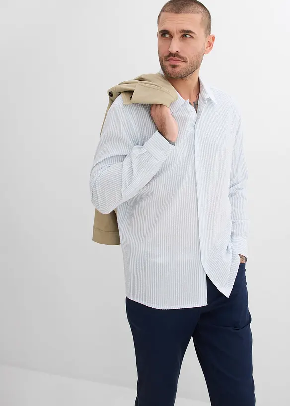 Langermet skjorte i krepp, Regular fit, bonprix