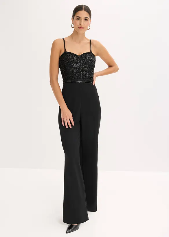Elegant jumpsuit i strukturert krepp med perlebroderi, bonprix
