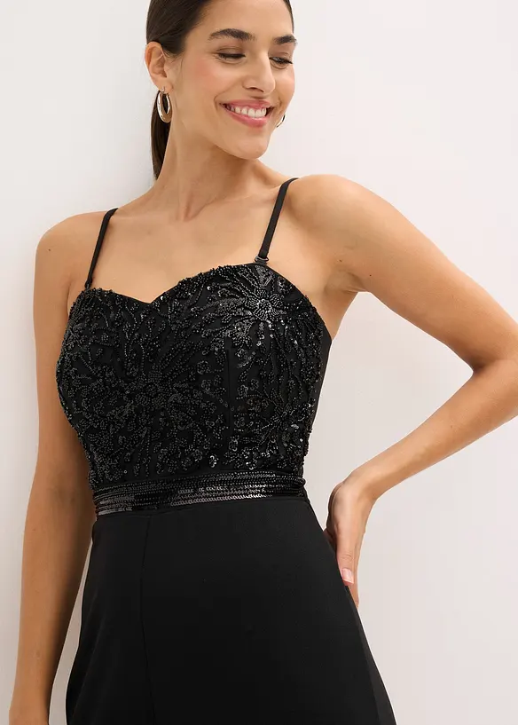 Elegant jumpsuit i strukturert krepp med perlebroderi, bonprix