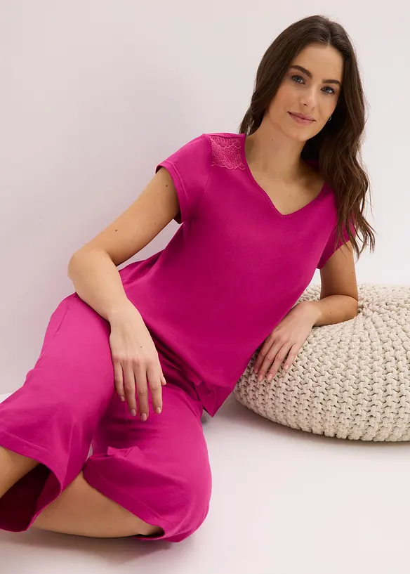 Pyjamas med vid capribukse, bonprix