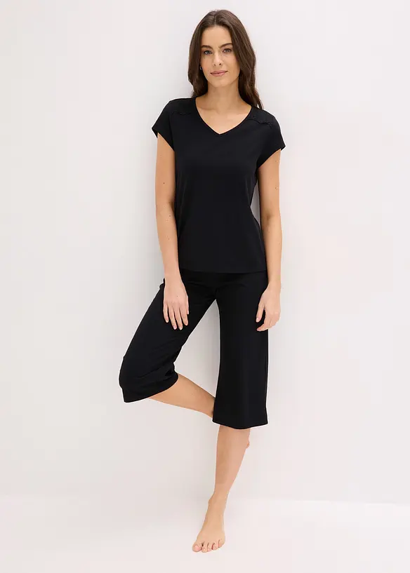 Pyjamas med vid capribukse, bonprix