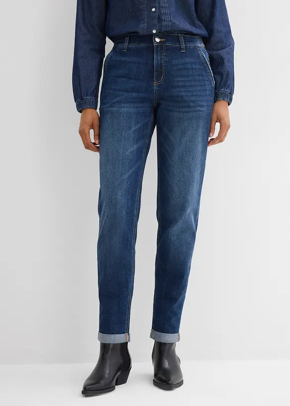 Boyfriend jeans, Mid Waist, strikklinning, bonprix