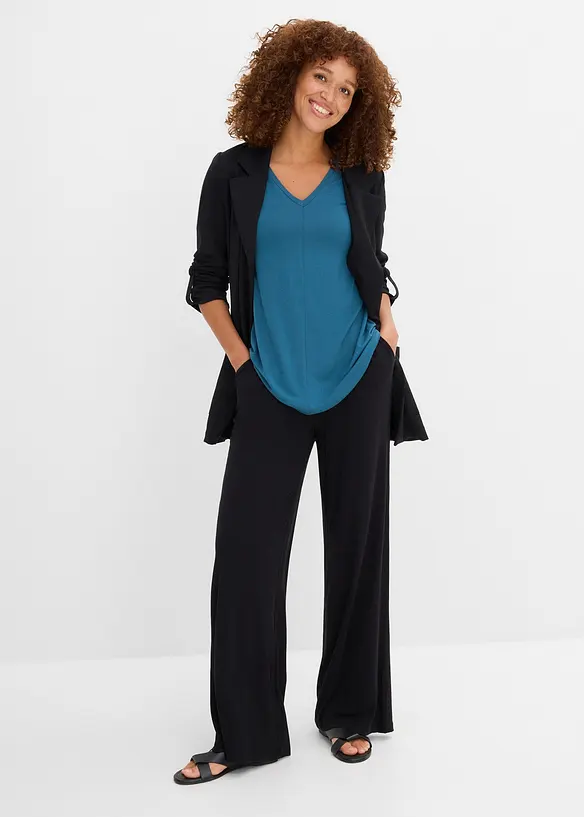 Lang, ermel&oslash;s topp i viskosemiks, bonprix