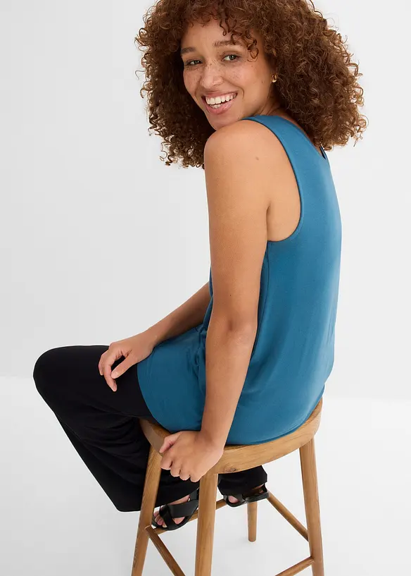 Lang, ermel&oslash;s topp i viskosemiks, bonprix