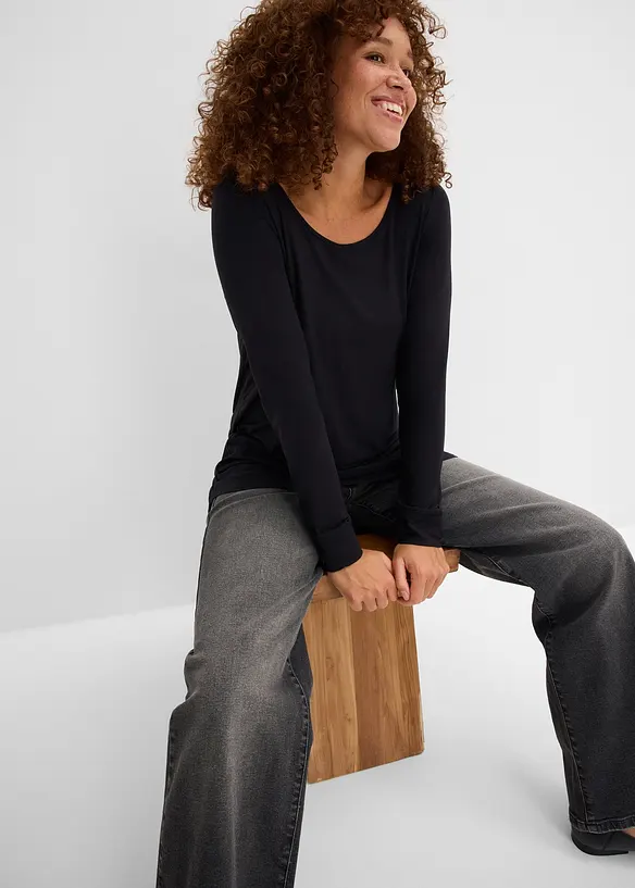 Langermet, lang topp i viskose, bonprix