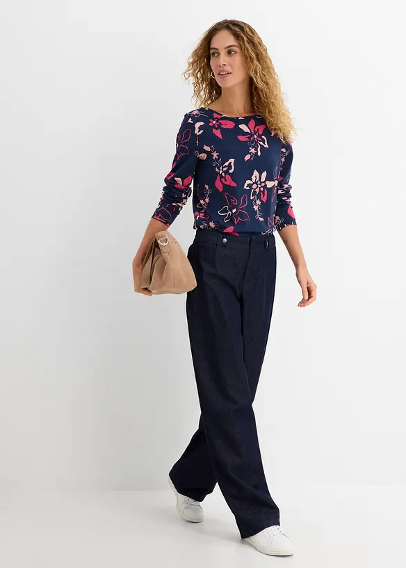 Langermet topp med blomstertrykk, bonprix