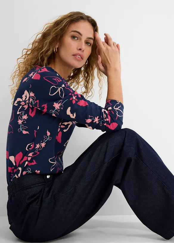 Langermet topp med blomstertrykk, bonprix
