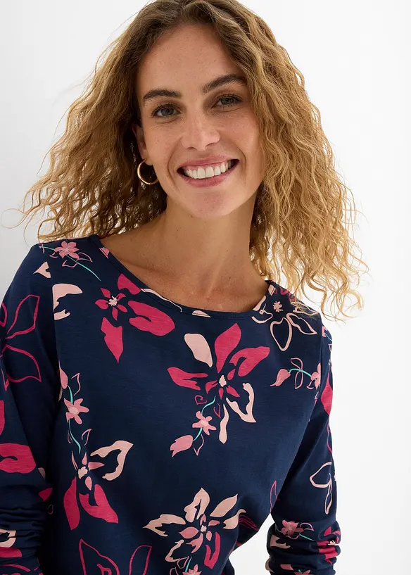 Langermet topp med blomstertrykk, bonprix