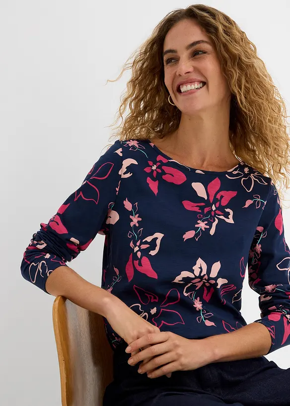 Langermet topp med blomstertrykk, bonprix