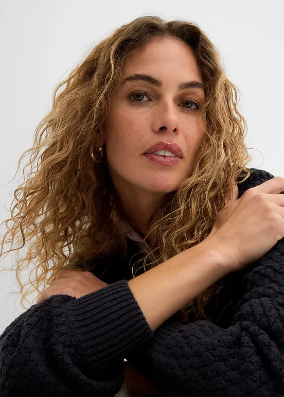 Genser i bomullsmiks med strukturstrikk, bonprix