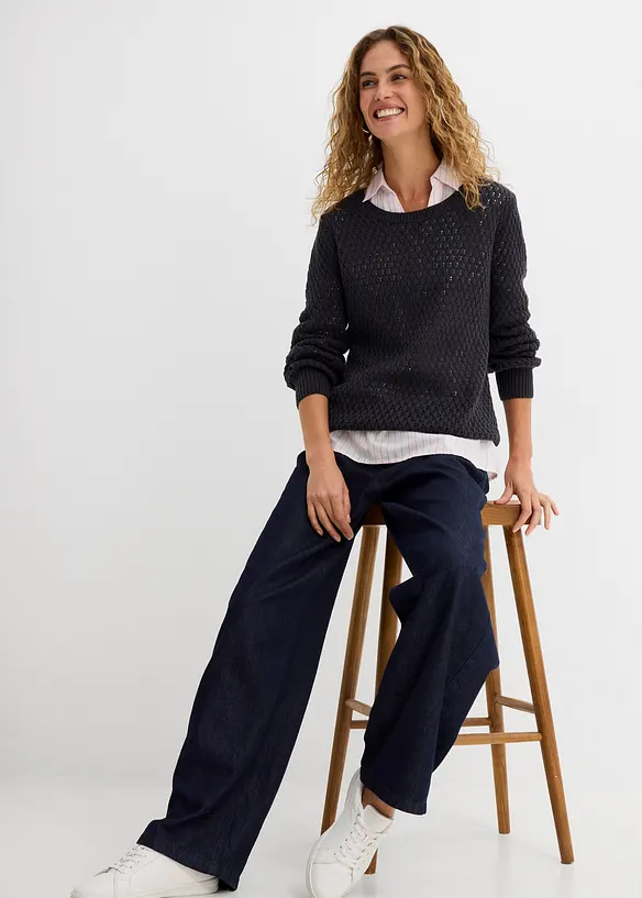 Genser i bomullsmiks med strukturstrikk, bonprix