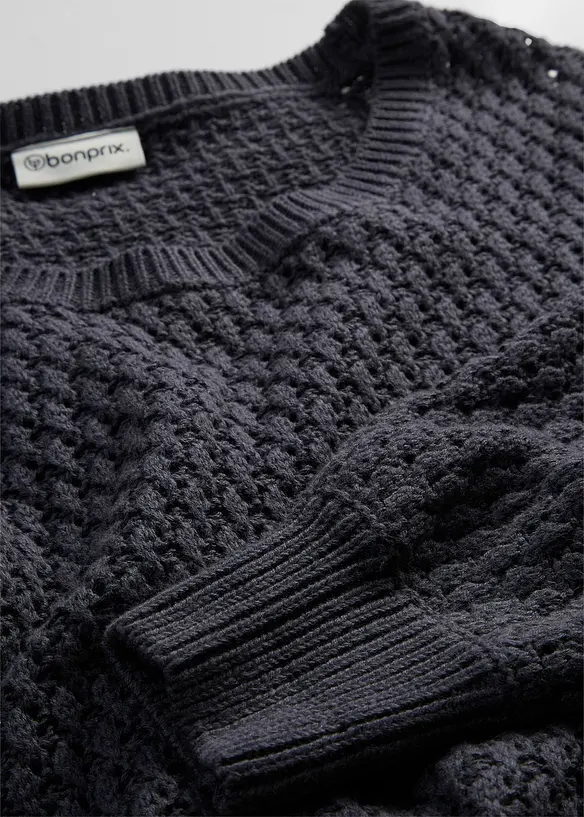 Genser i bomullsmiks med strukturstrikk, bonprix