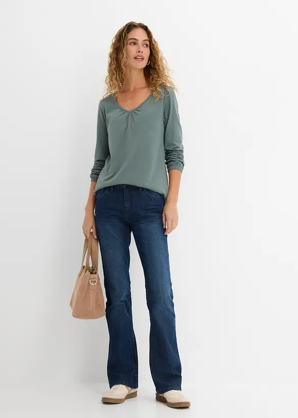 Langermet topp i 100% bomull med strikk, bonprix