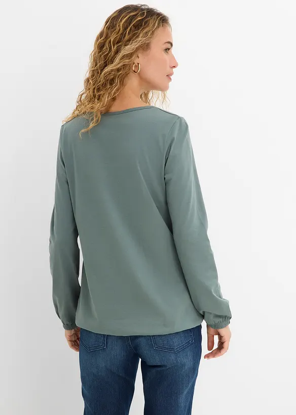 Langermet topp i 100% bomull med strikk, bonprix