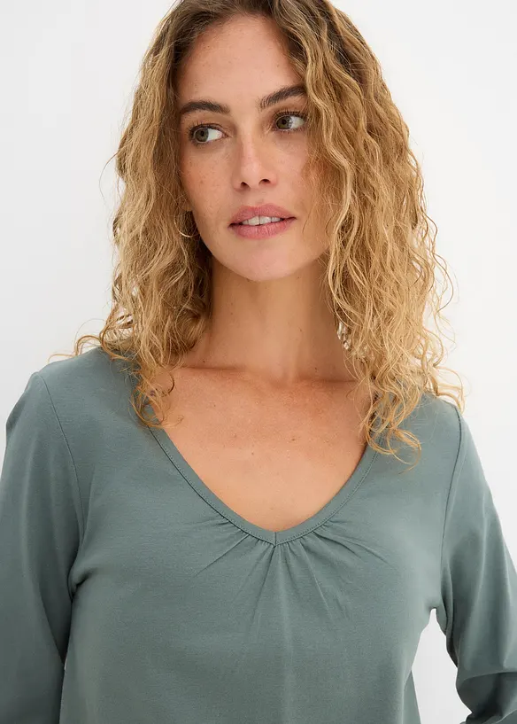 Langermet topp i 100% bomull med strikk, bonprix