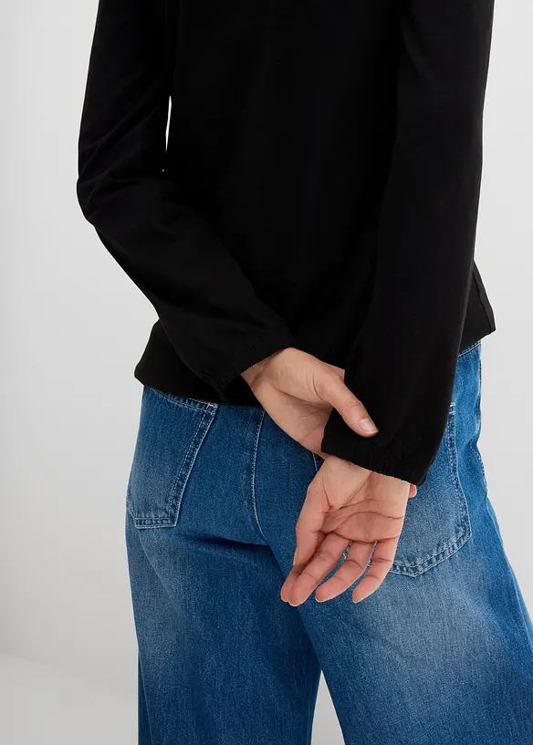 Langermet topp i 100% bomull med strikk, bonprix