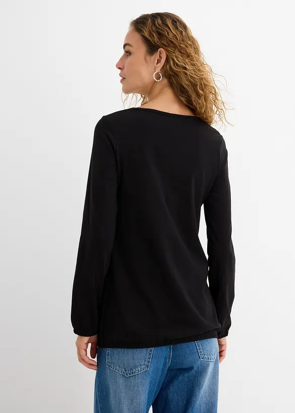 Langermet topp i 100% bomull med strikk, bonprix