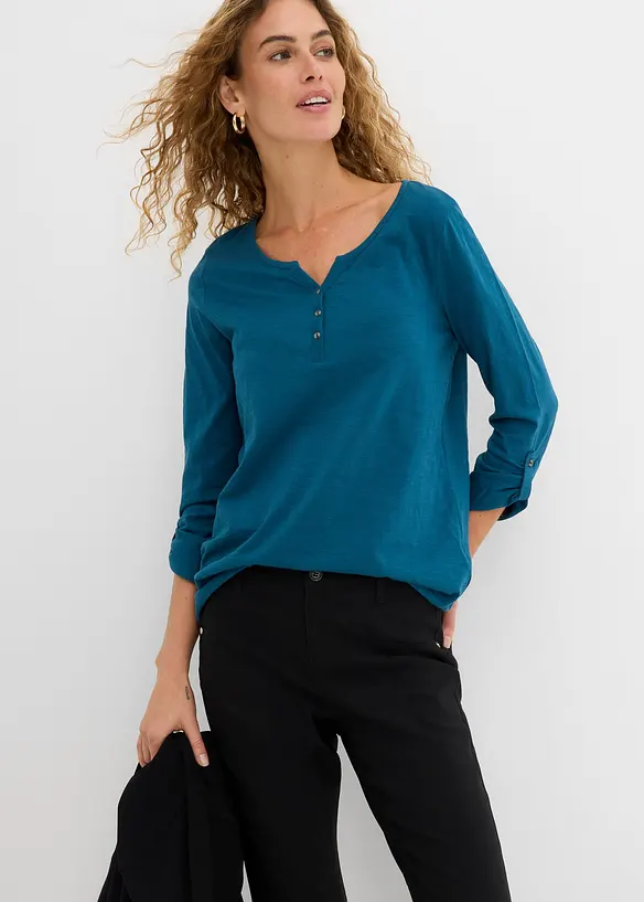 Topp i 100% &oslash;kologisk bomull med knappestolpe, bonprix