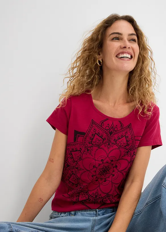 Topp i flammegarn, kort arm, bonprix