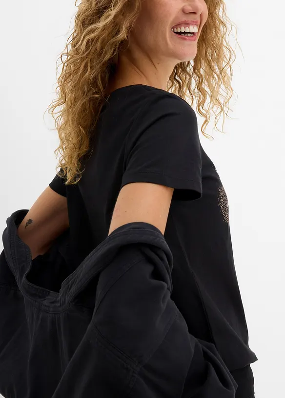 Topp i &oslash;kologisk bomull med hjerteprint, bonprix