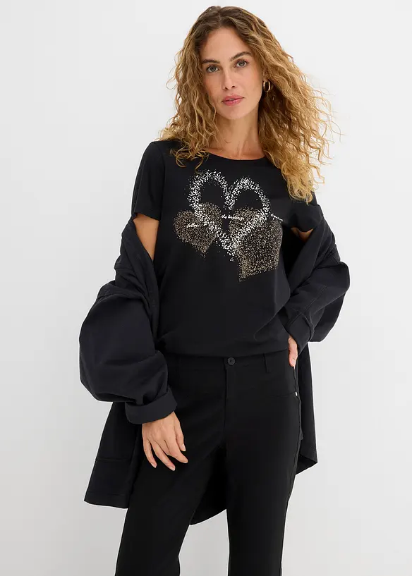 Topp i &oslash;kologisk bomull med hjerteprint, bonprix