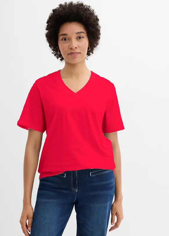 Vid, lang topp med V-hals, kortermet (5-pack), bonprix