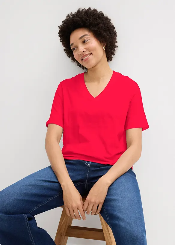 Vid, lang topp med V-hals, kortermet (5-pack), bonprix