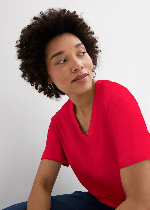 Vid, lang topp med V-hals, kortermet (5-pack), bonprix