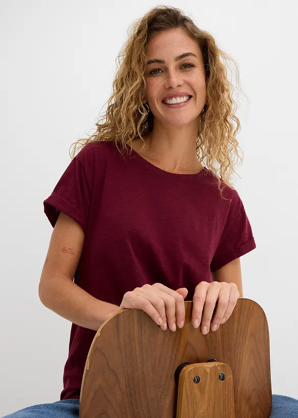 Boxy, lang topp med korte ermer, bonprix