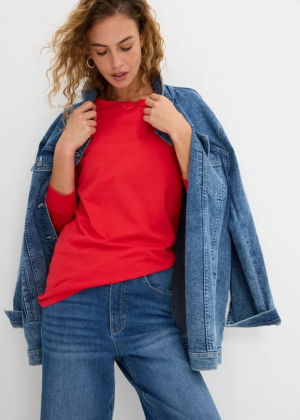 Lang, langermet topp med rund hals (5-pack), bonprix